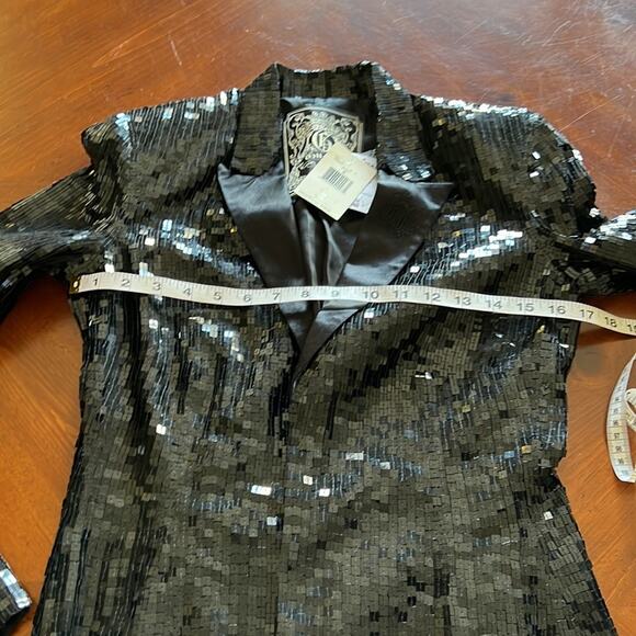Guess Black Sequin Blazer Jacket Woman Size Small Satin Lined Special Occasion - Picture 10 of 12